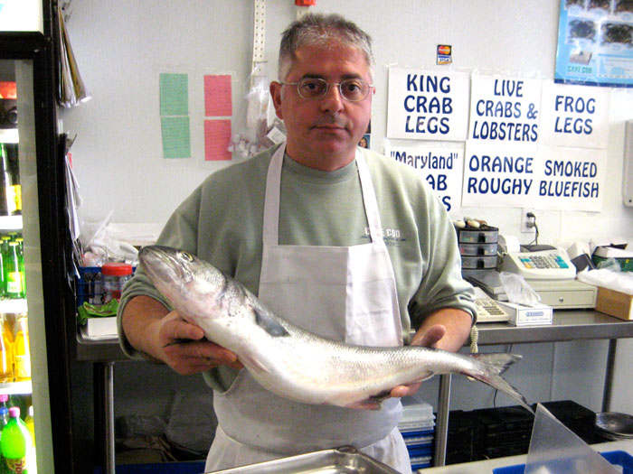 Eddy holding a fresh caught bluefish